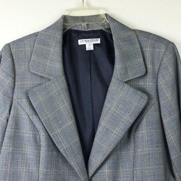 NWT Pendleton Women's Blue Plaid Catalina 100% Wool 1 Button Blazer - Picture 2 of 5